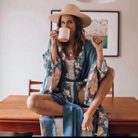 Bohemian kimono peacock cardigan pocket top blue - Picture 5 of 11